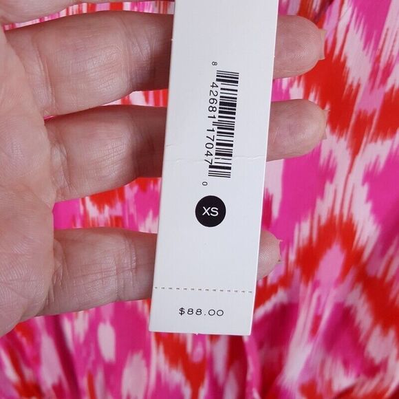 AQUA Womens Dress XS Pink Pullover Faux Wrap Mini Elastic Waist VNeck Ikat - Picture 4 of 9